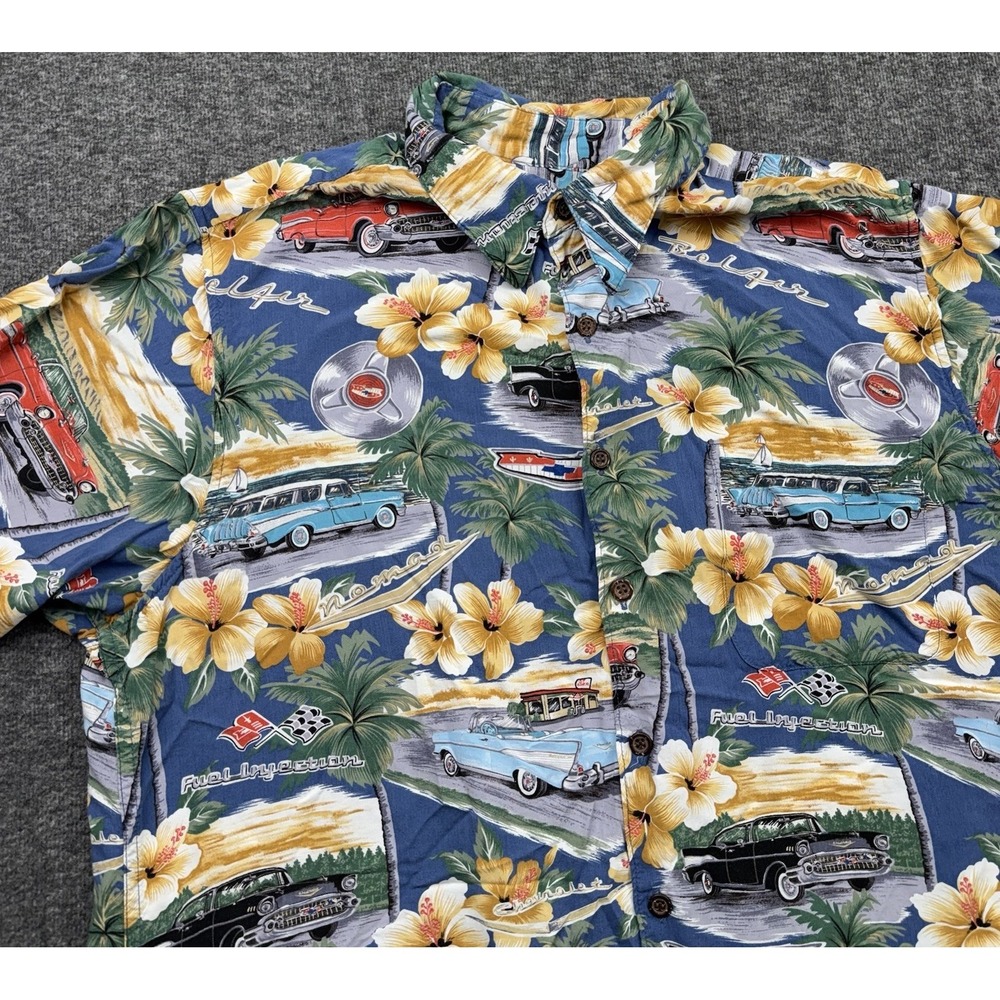Reyn Spooner American Classics Hawaiian Shirt Chevy Bel‎ Air Cars Size Large Vtg
